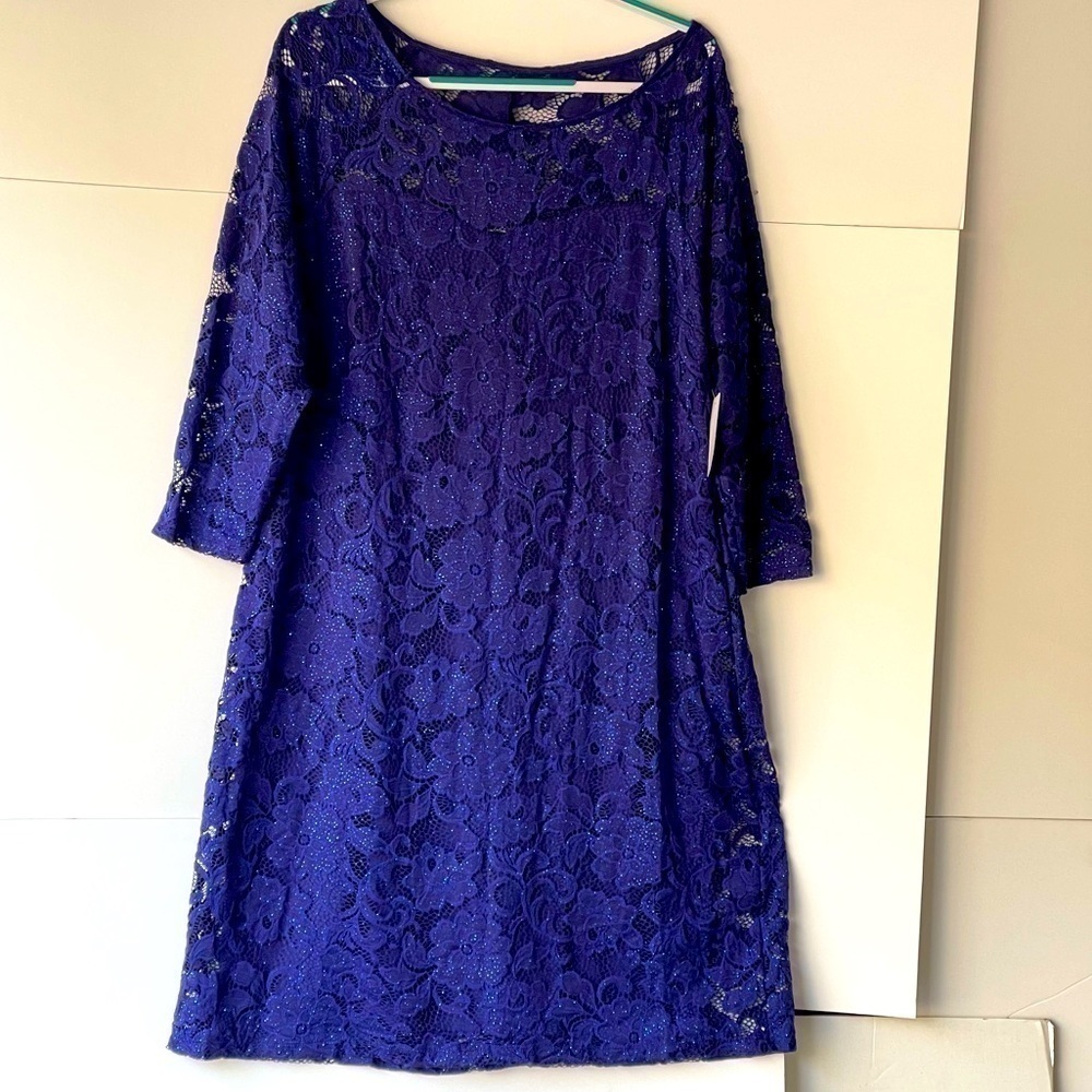 Candalite Dress Plus Size 3XL Blue Glitter Lace Formal Evening Party Prom Dress